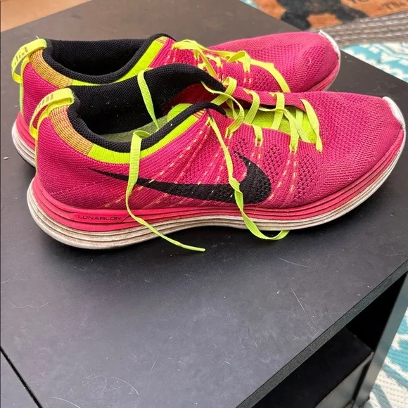 Nike Women's Pink and Neon Green Running Sneakers - Picture 3 of 6
